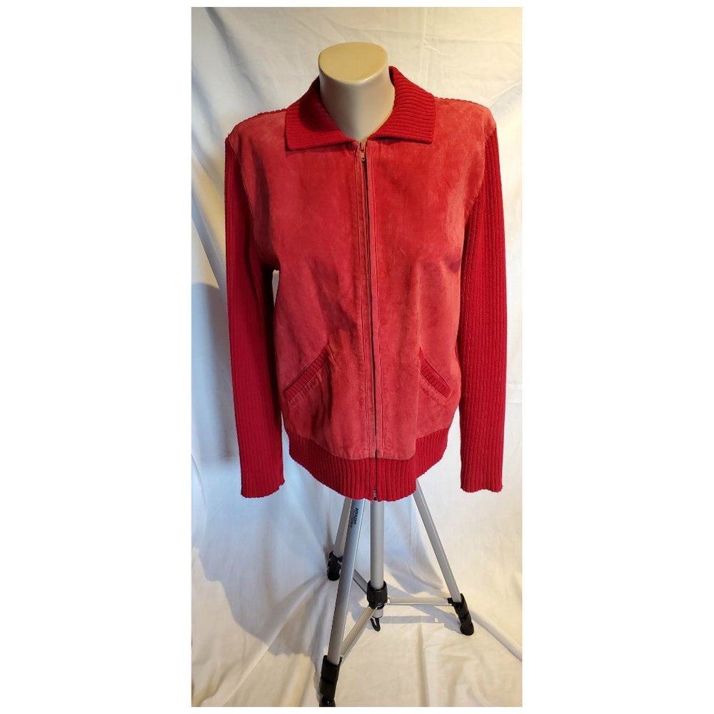 Chico's Red Leather Sweater Jacket - Picture 5 of 6